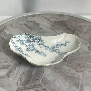 Antique Peach Blow G. L. Ashworth & Sons Dish | Blue Floral | Reg No. 56152